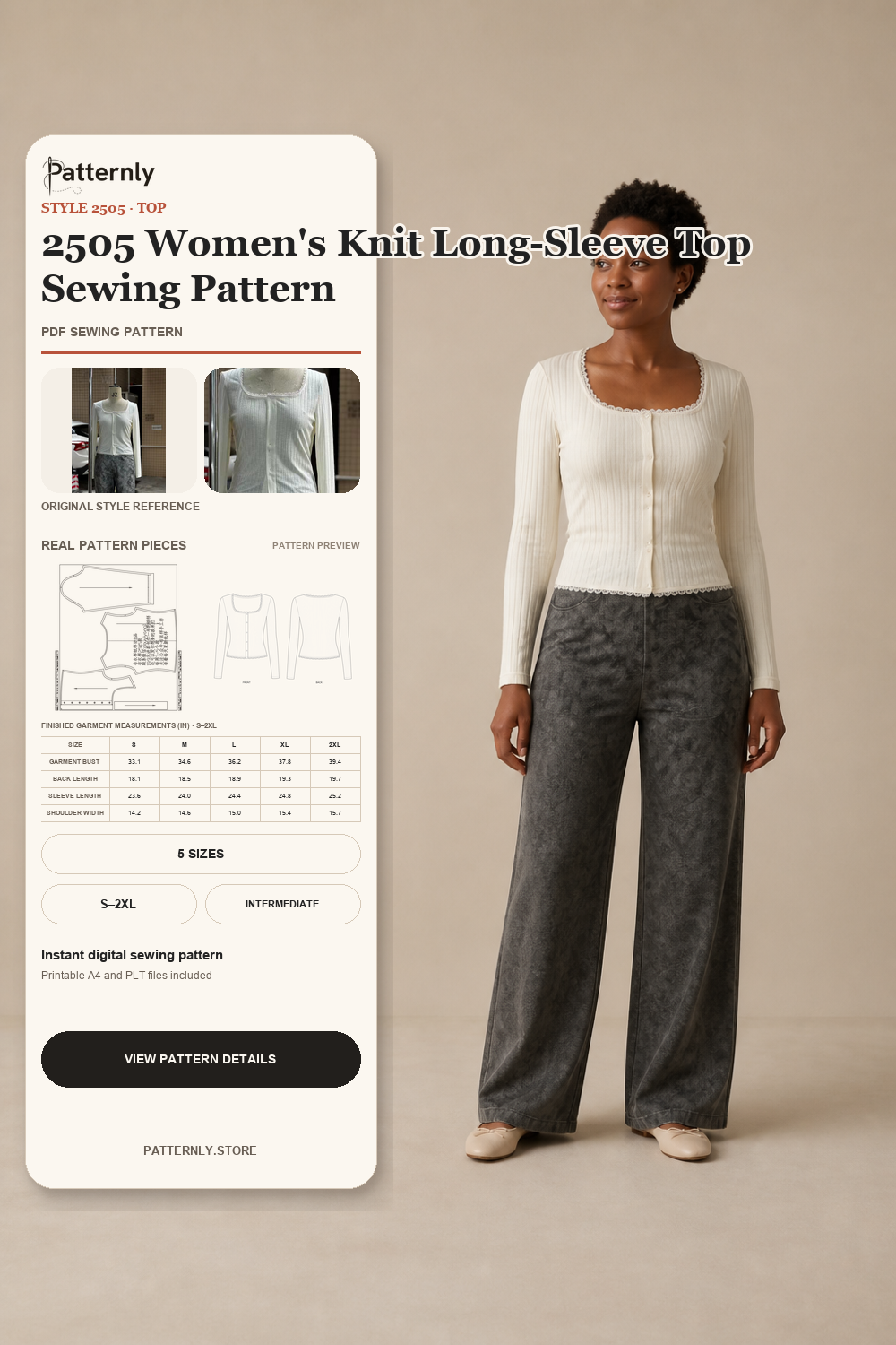 2505 Women's Knit Long-Sleeve Top Sewing Pattern cover