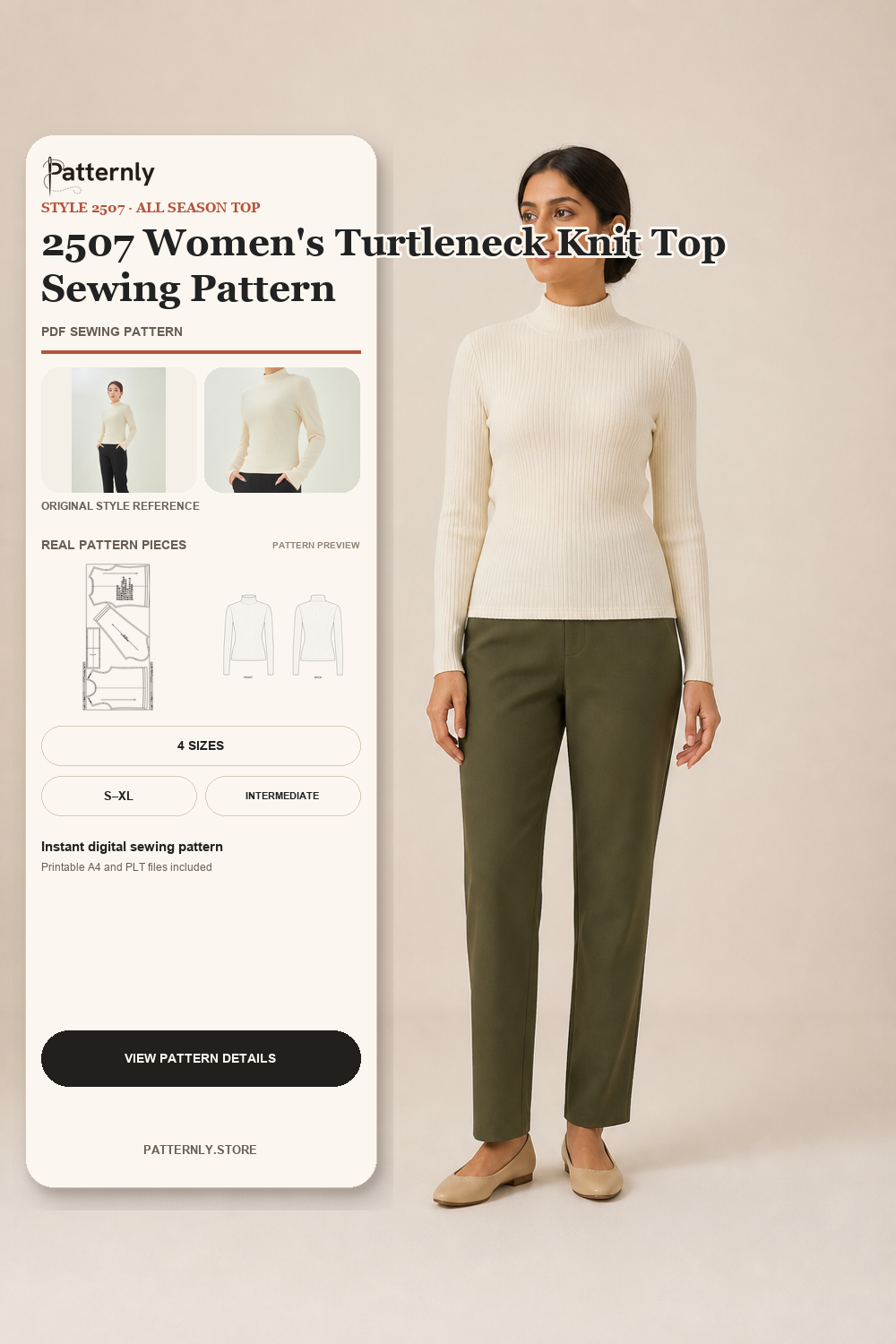 2507 Women's Turtleneck Knit Top Sewing Pattern cover