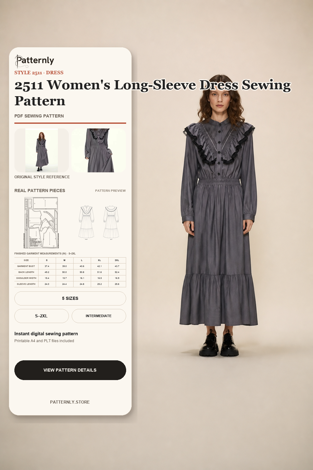 2511 Women's Long-Sleeve Dress Sewing Pattern cover