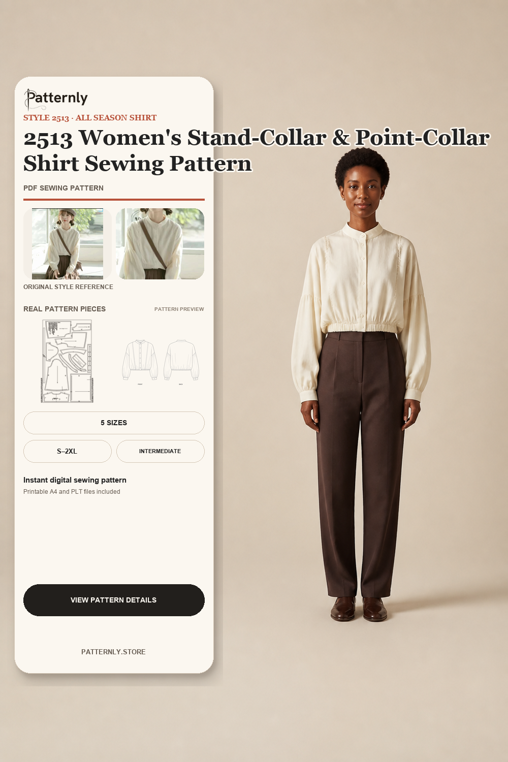 2513 Women's Stand-Collar & Point-Collar Shirt Sewing Pattern cover