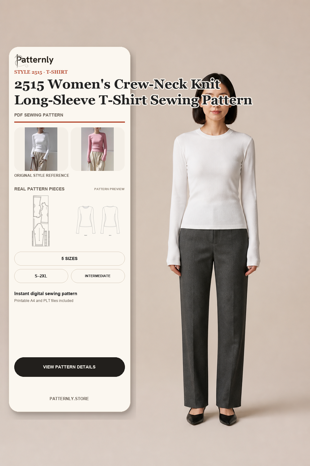 2515 Women's Crew-Neck Knit Long-Sleeve T-Shirt Sewing Pattern cover