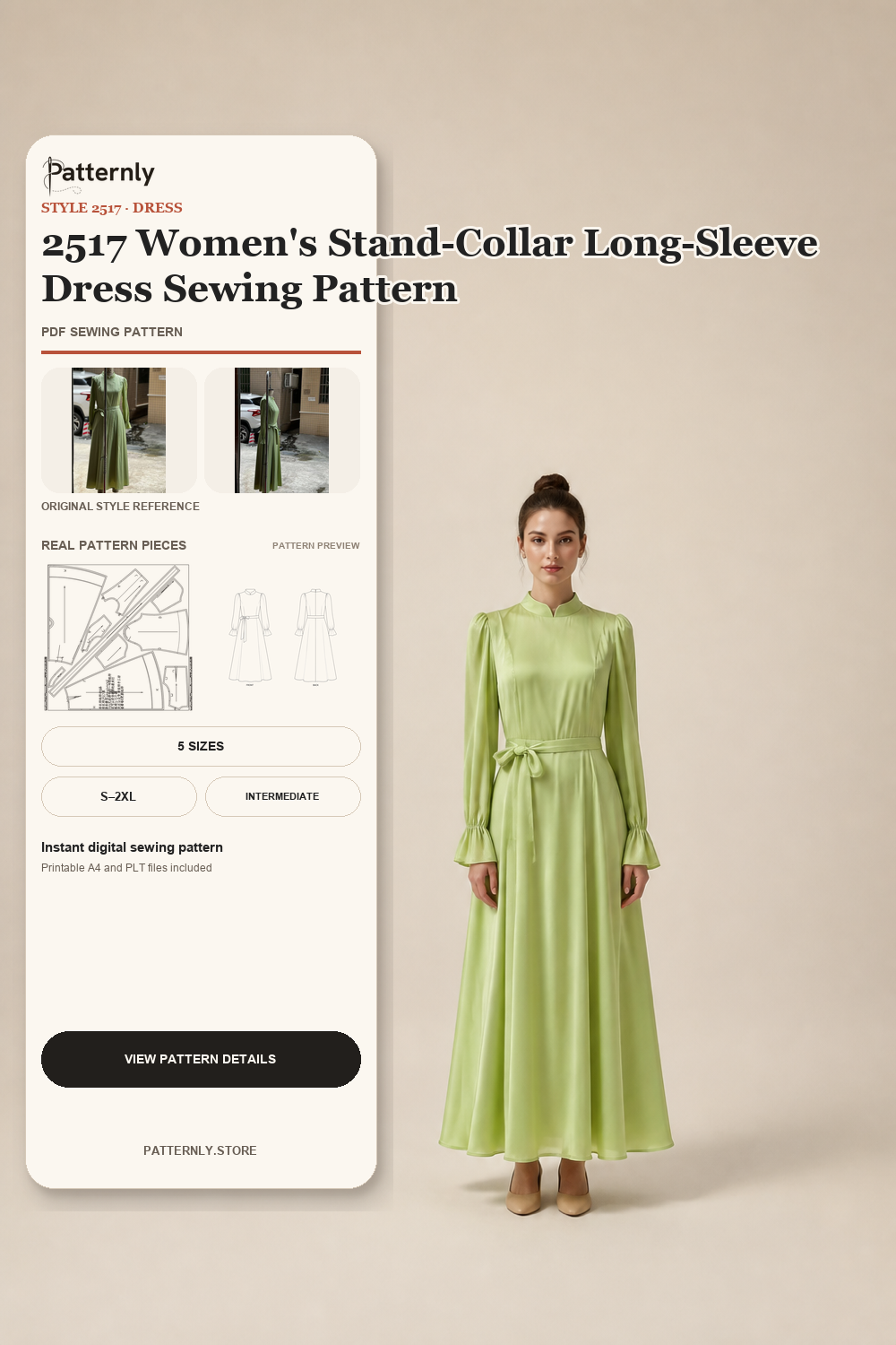 2517 Women's Stand-Collar Long-Sleeve Dress Sewing Pattern cover