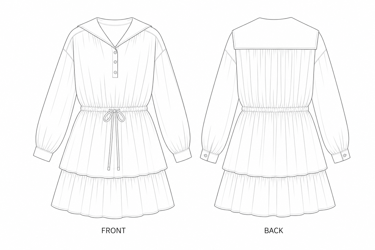 pattern-2521 front and back technical drawing