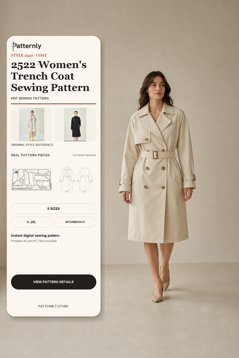 2522 Women's Trench Coat Sewing Pattern cover