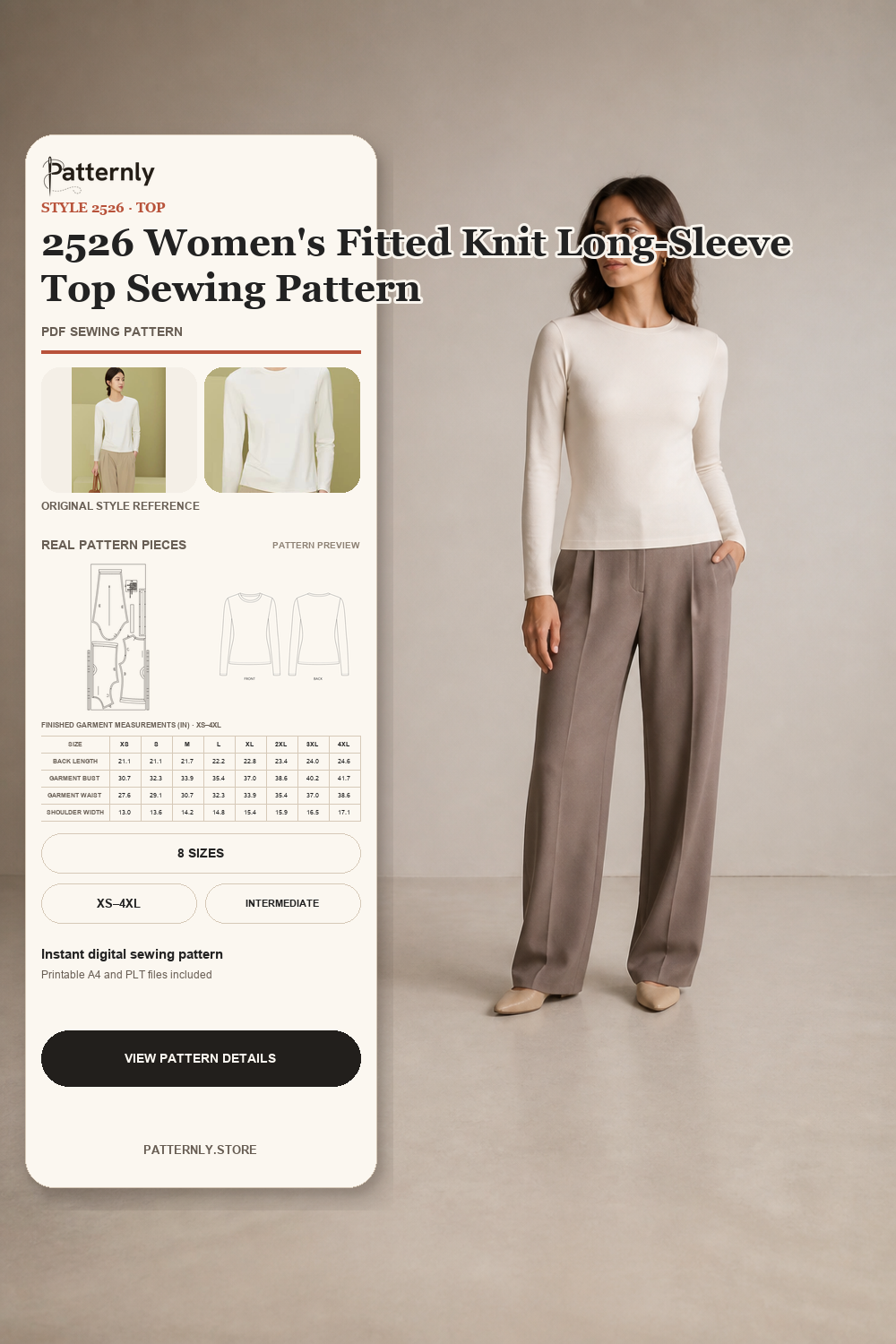 2526 Women's Fitted Knit Long-Sleeve Top Sewing Pattern cover