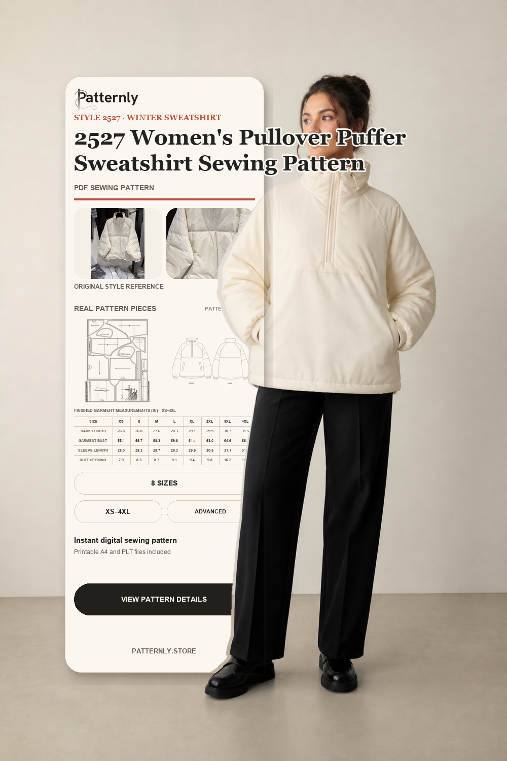 2527 Women's Pullover Puffer Sweatshirt Sewing Pattern cover