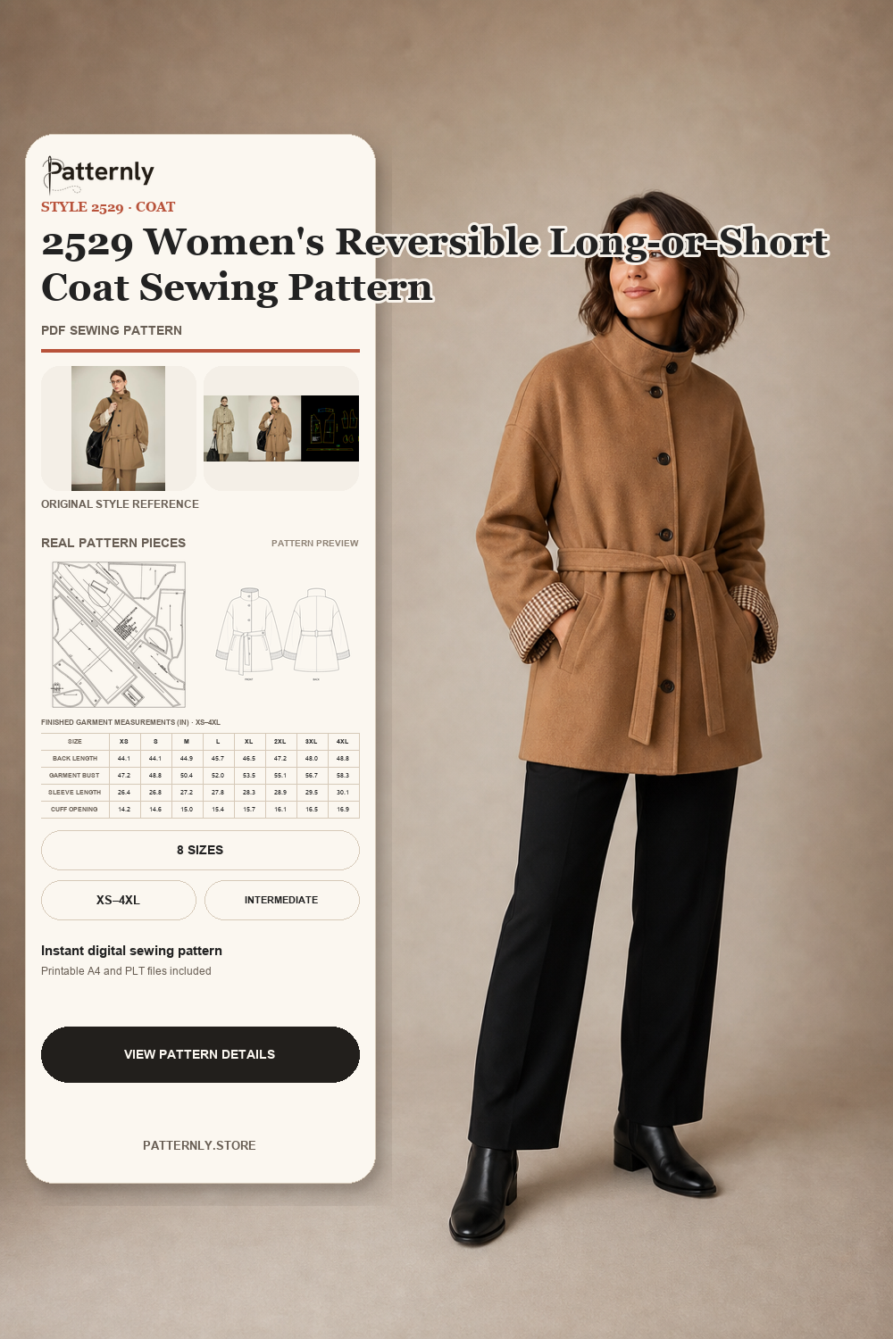 2529 Women's Reversible Long-or-Short Coat Sewing Pattern cover
