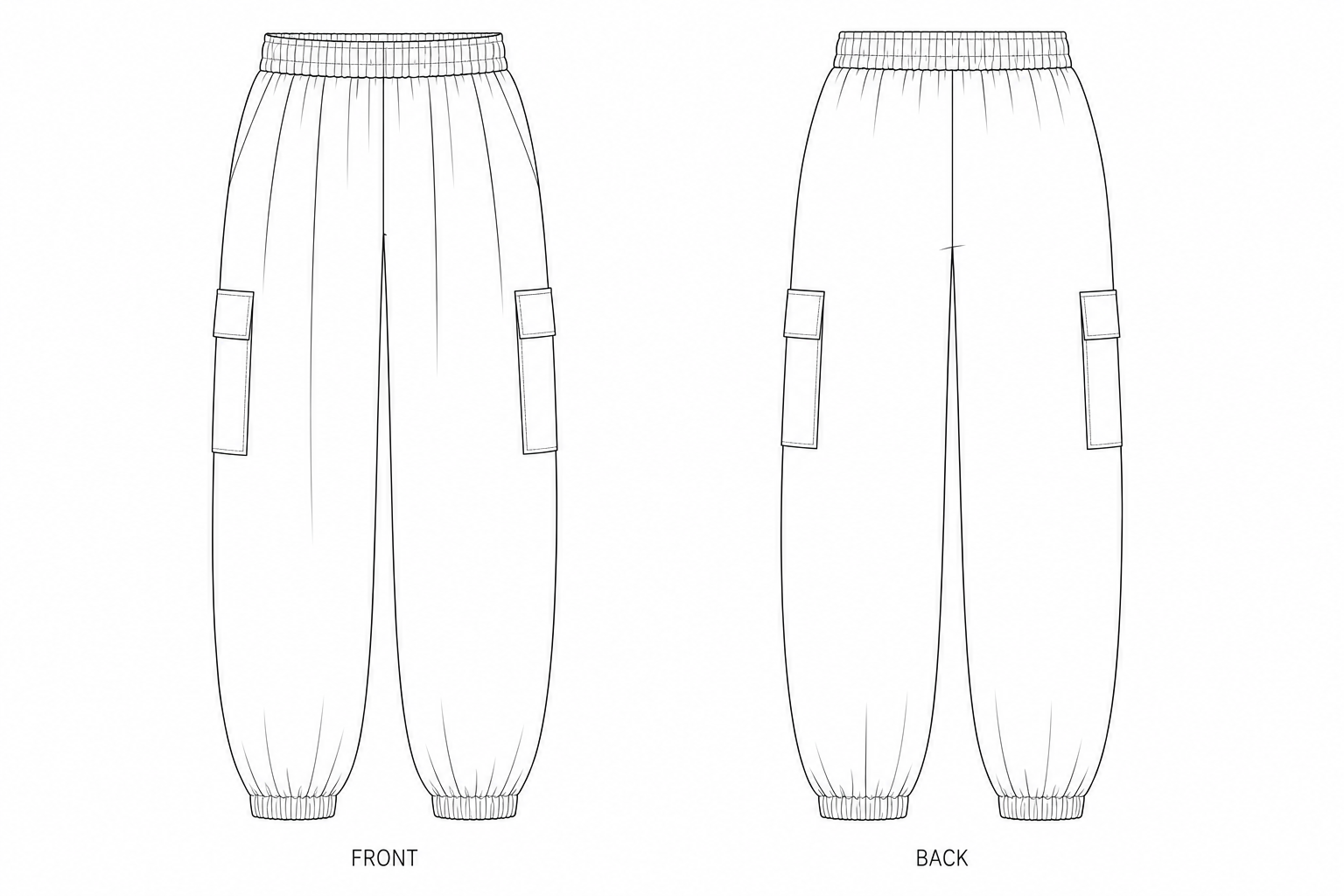 2532 Women's Cuffed Jogger Pants Sewing Pattern front and back technical drawing