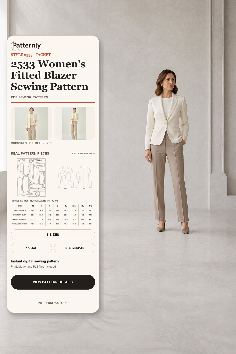 2533 Women's Fitted Blazer Sewing Pattern cover