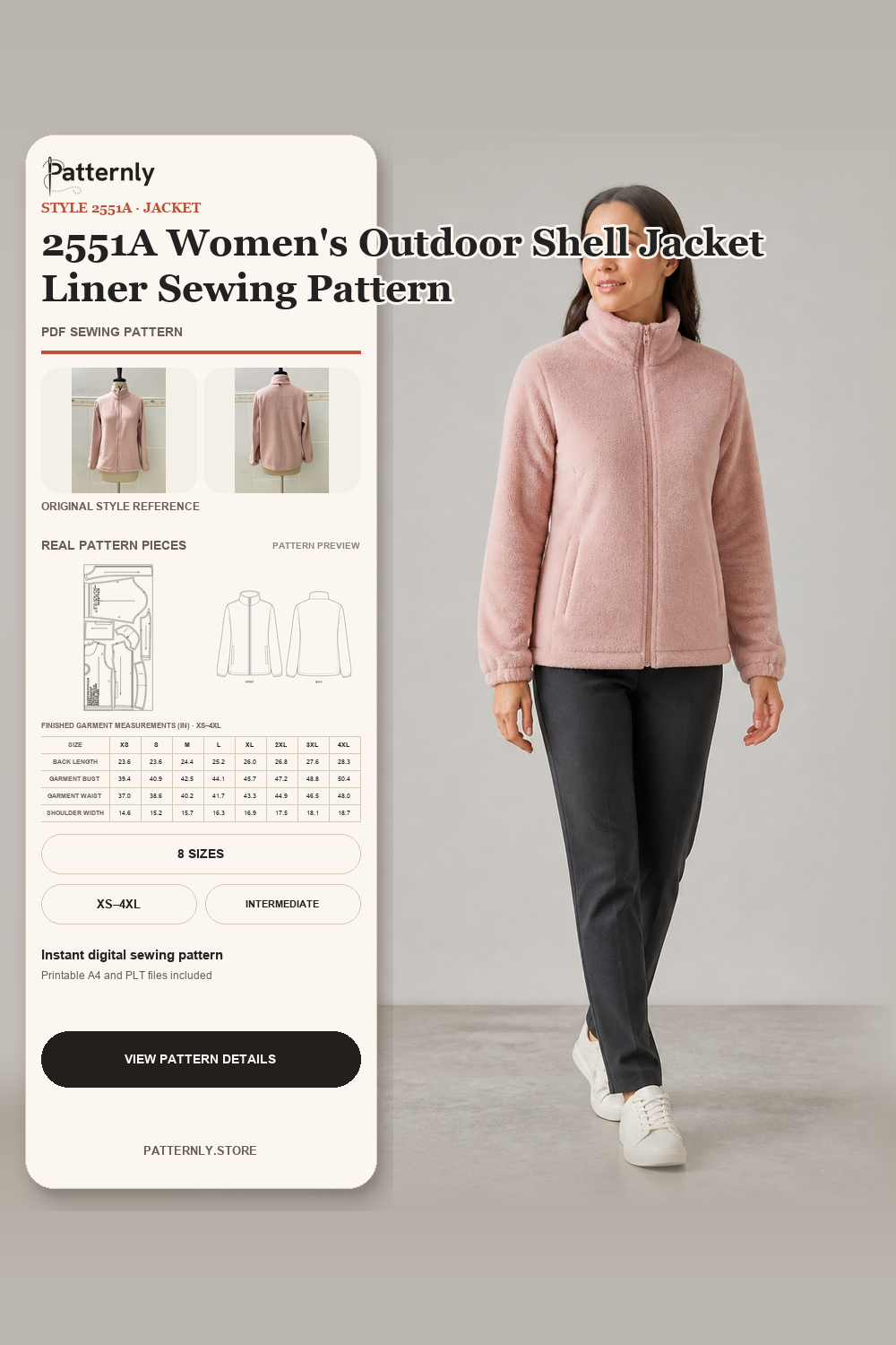 2551A Women's Outdoor Shell Jacket Liner Sewing Pattern cover