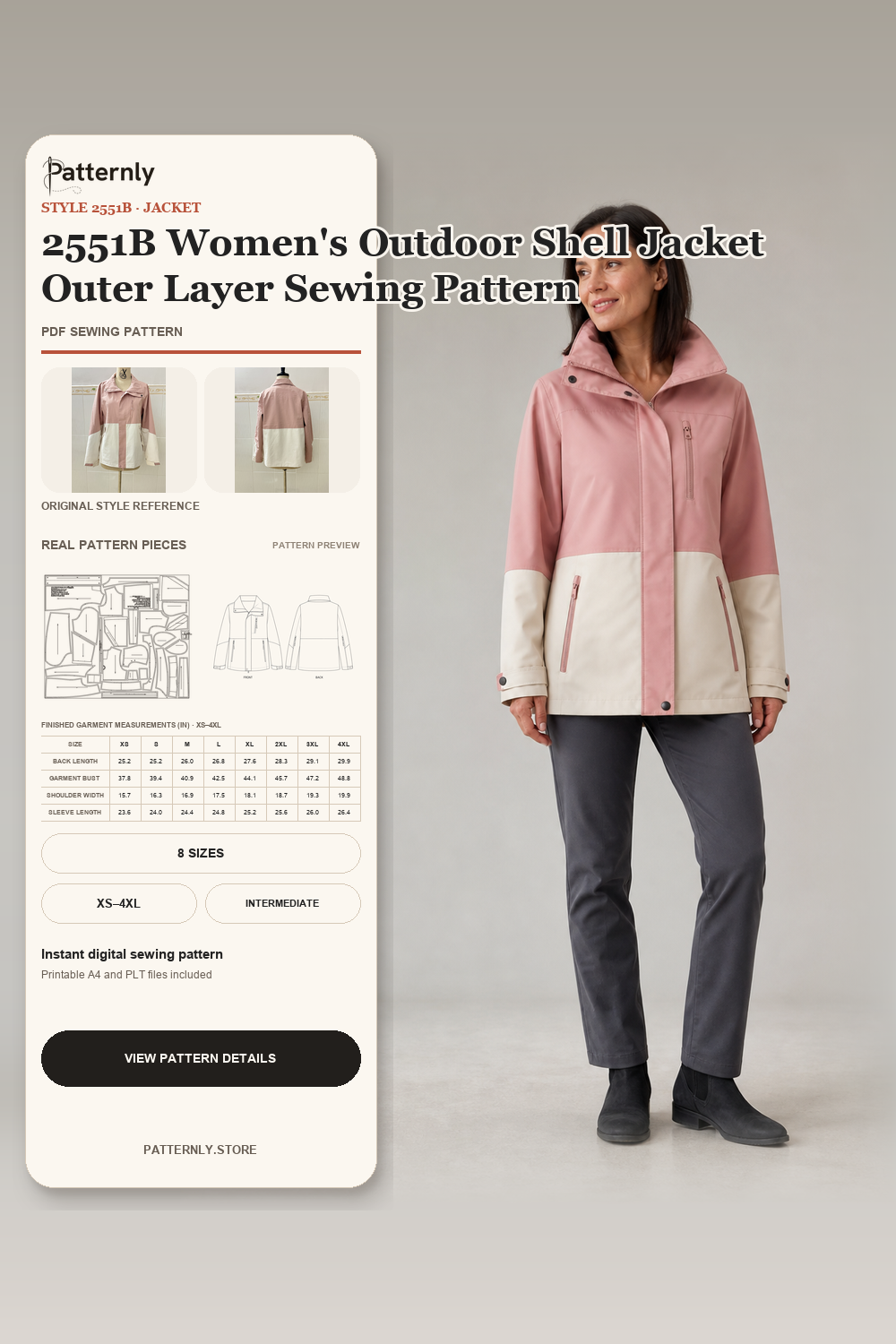 2551B Women's Outdoor Shell Jacket Outer Layer Sewing Pattern cover