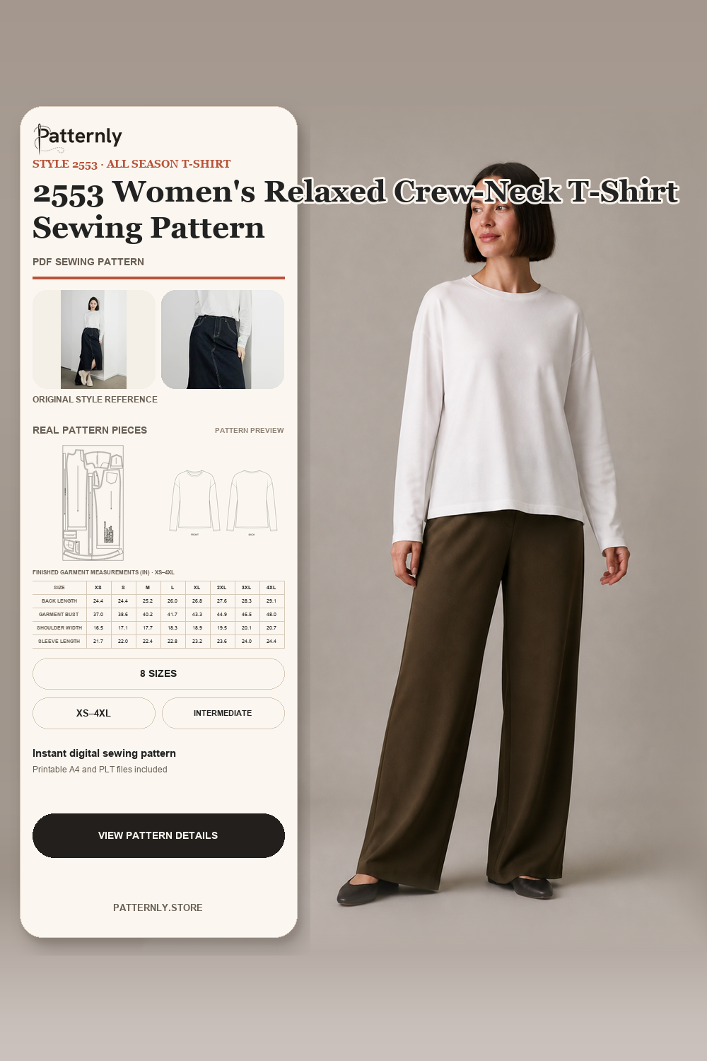 2553 Women's Relaxed Crew-Neck T-Shirt Sewing Pattern cover