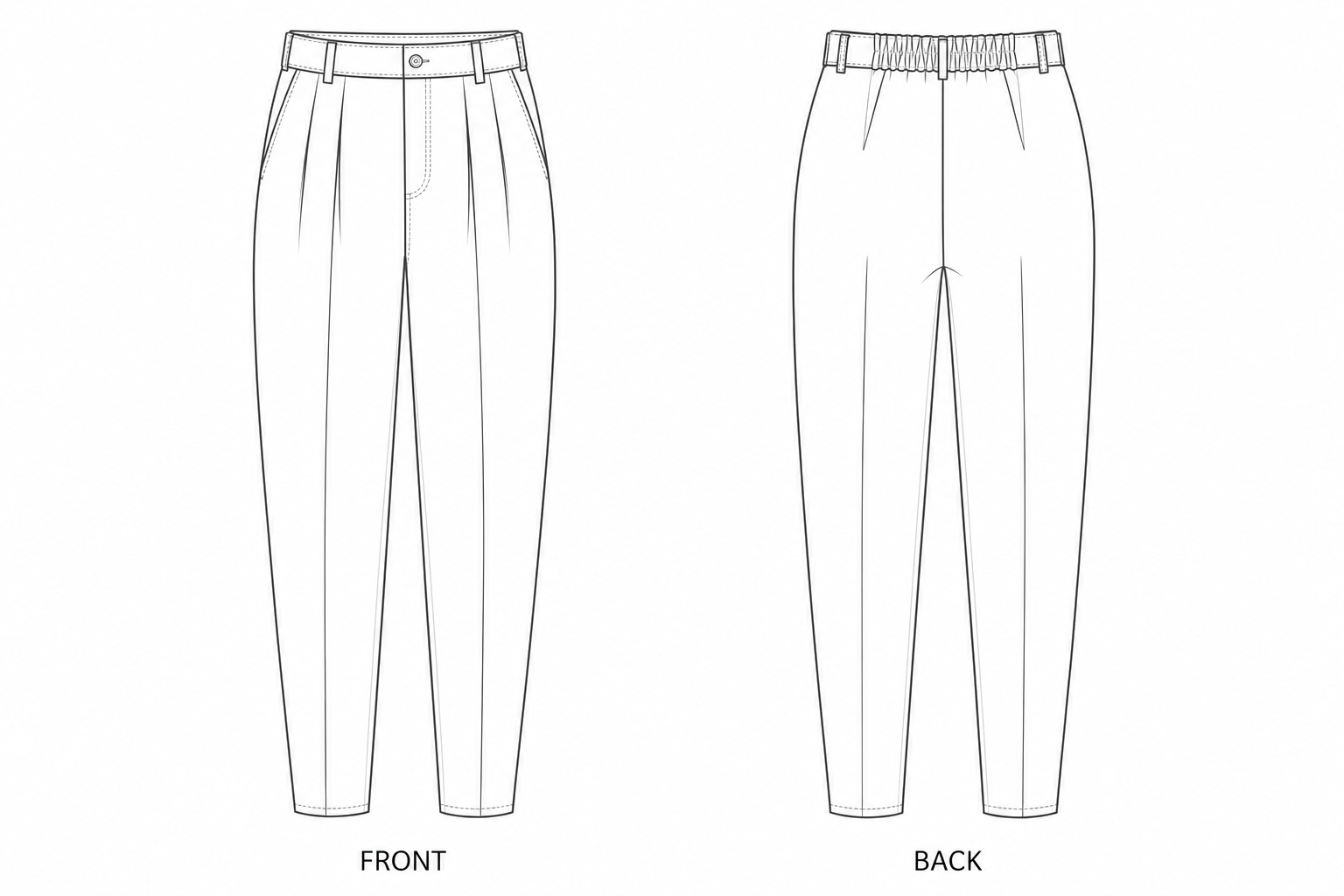 2556 Women's Woven Pleated Cigarette Pants Sewing Pattern front and back technical drawing