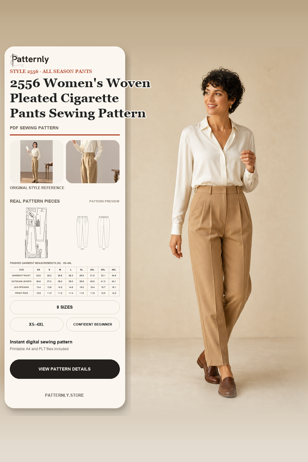 2556 Women's Woven Pleated Cigarette Pants Sewing Pattern cover
