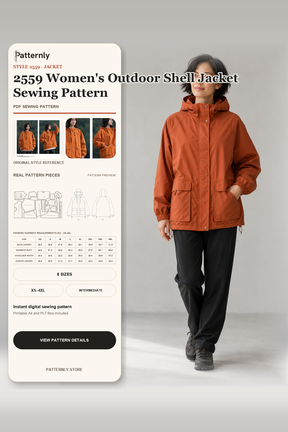 2559 Women's Outdoor Shell Jacket Sewing Pattern