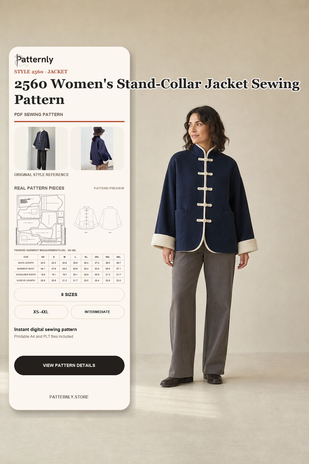 2560 Women's Stand-Collar Jacket Sewing Pattern cover