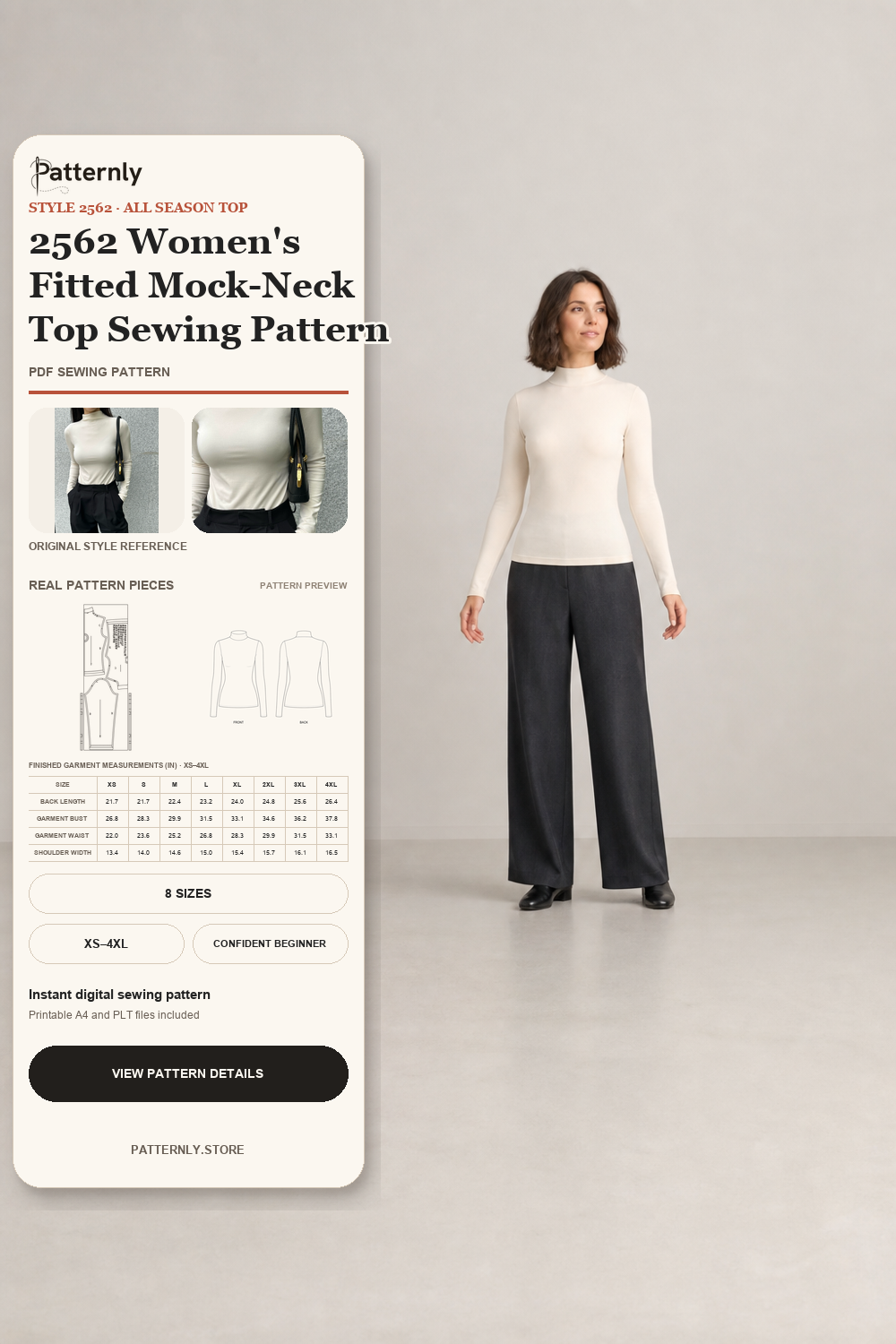 2562 Women's Fitted Mock-Neck Top Sewing Pattern cover