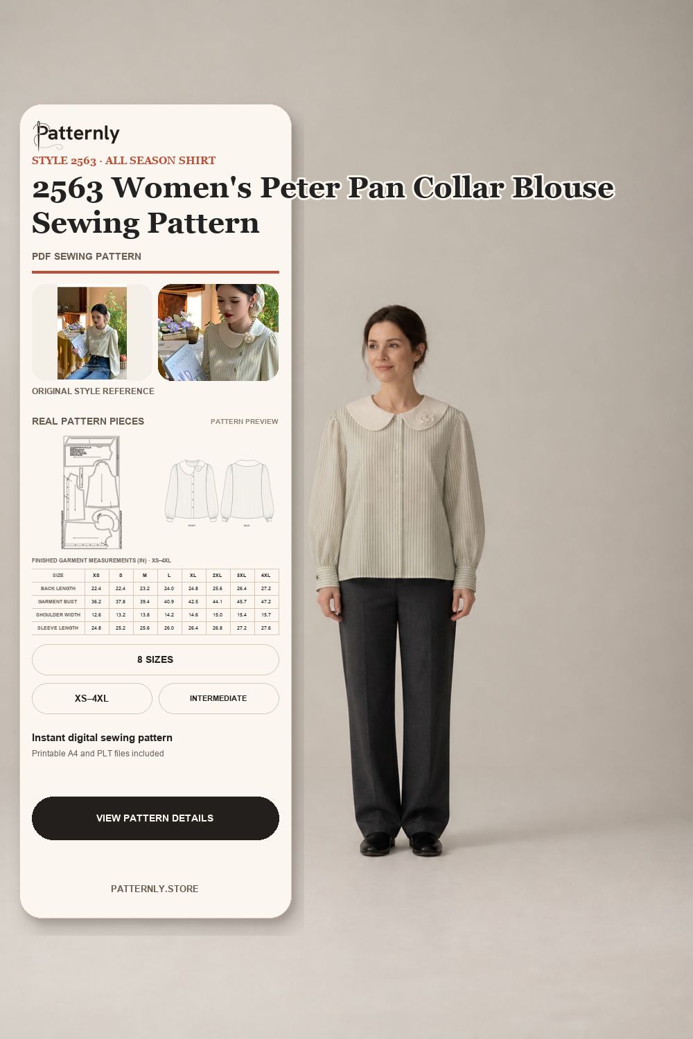 2563 Women's Peter Pan Collar Blouse Sewing Pattern cover