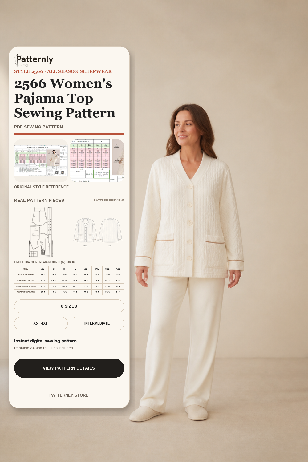2566 Women's Pajama Top Sewing Pattern cover