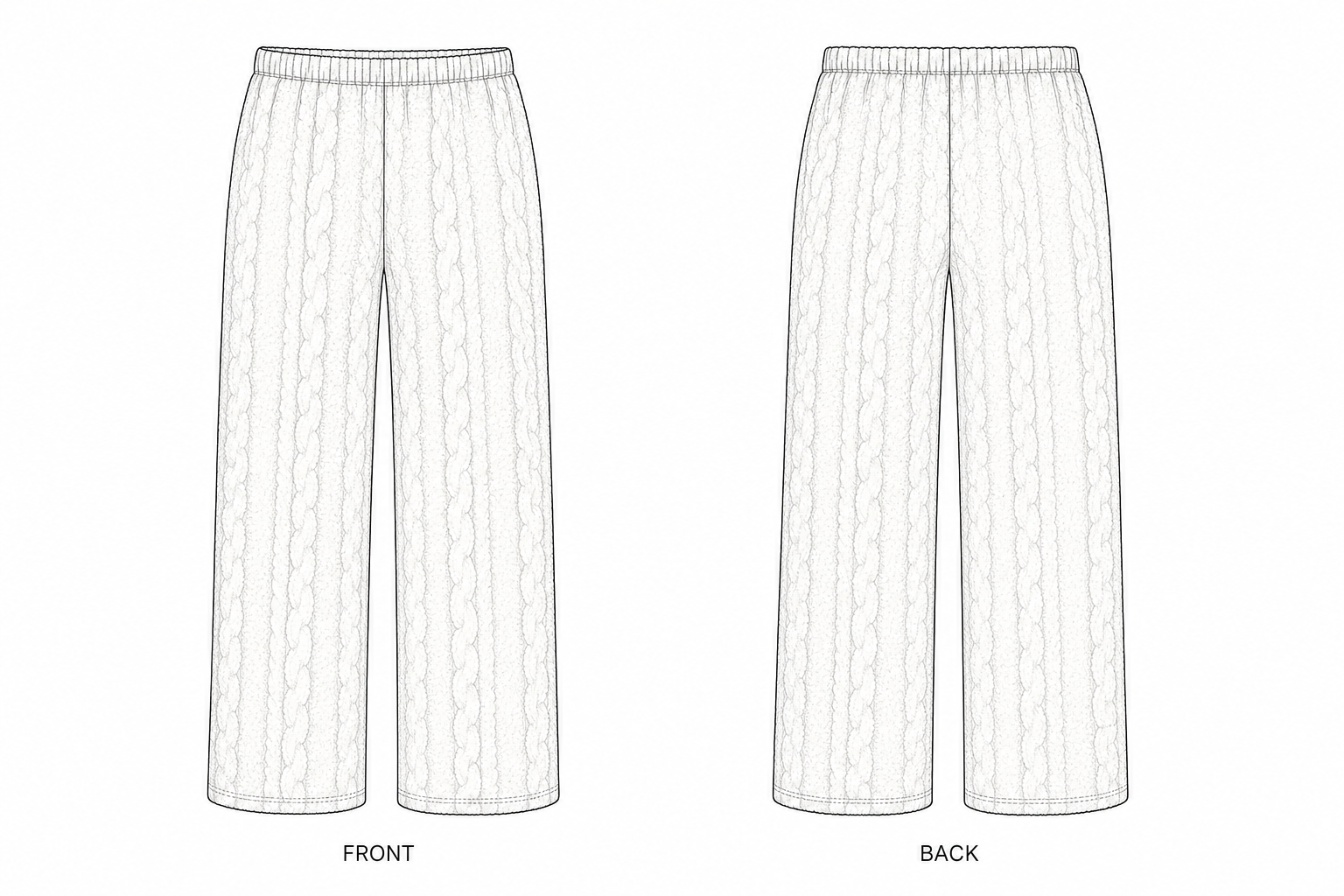 2567 Women's Plush Pajama Pants Sewing Pattern front and back technical drawing