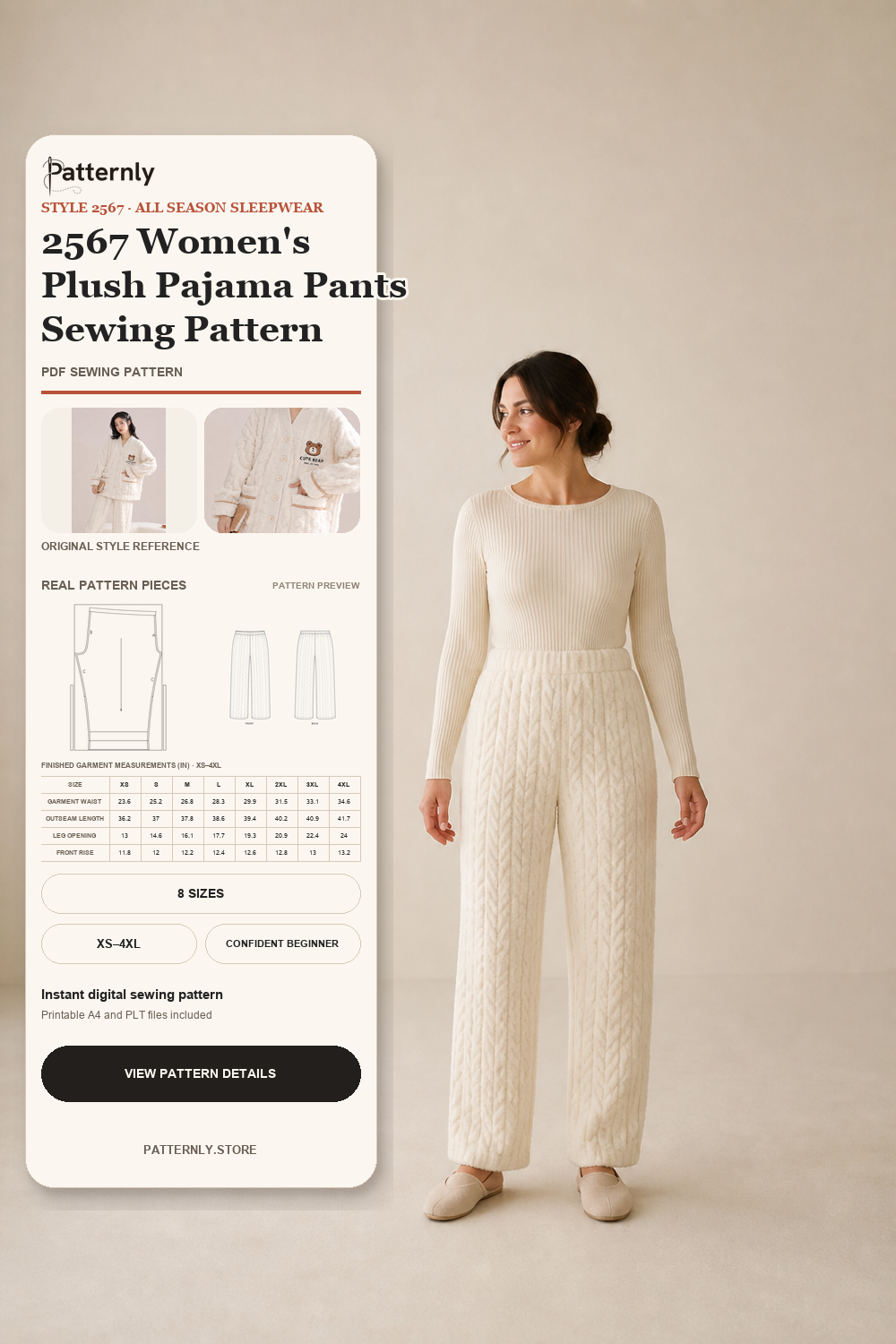 2567 Women's Plush Pajama Pants Sewing Pattern cover