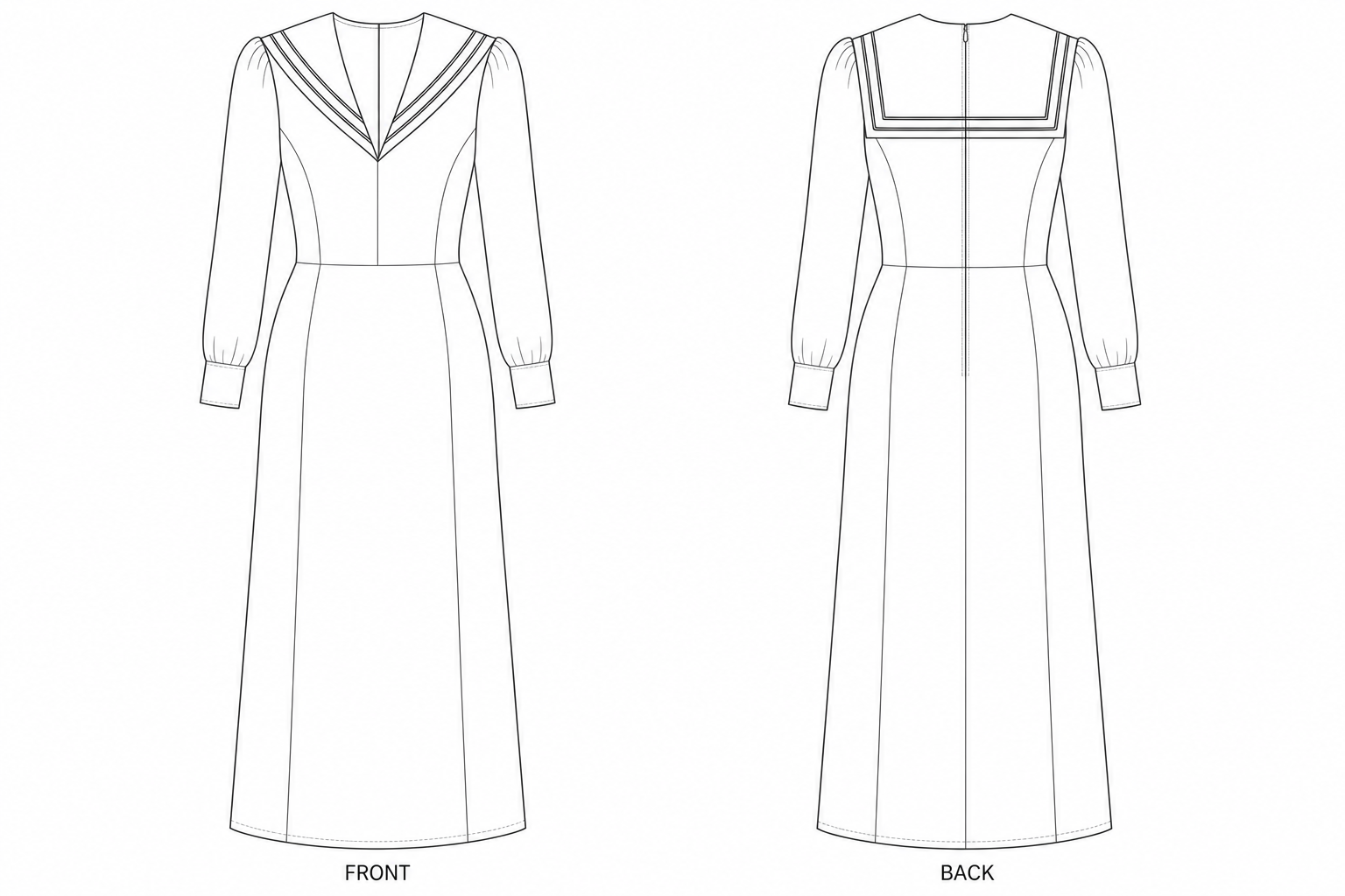 pattern-2569 front and back technical drawing