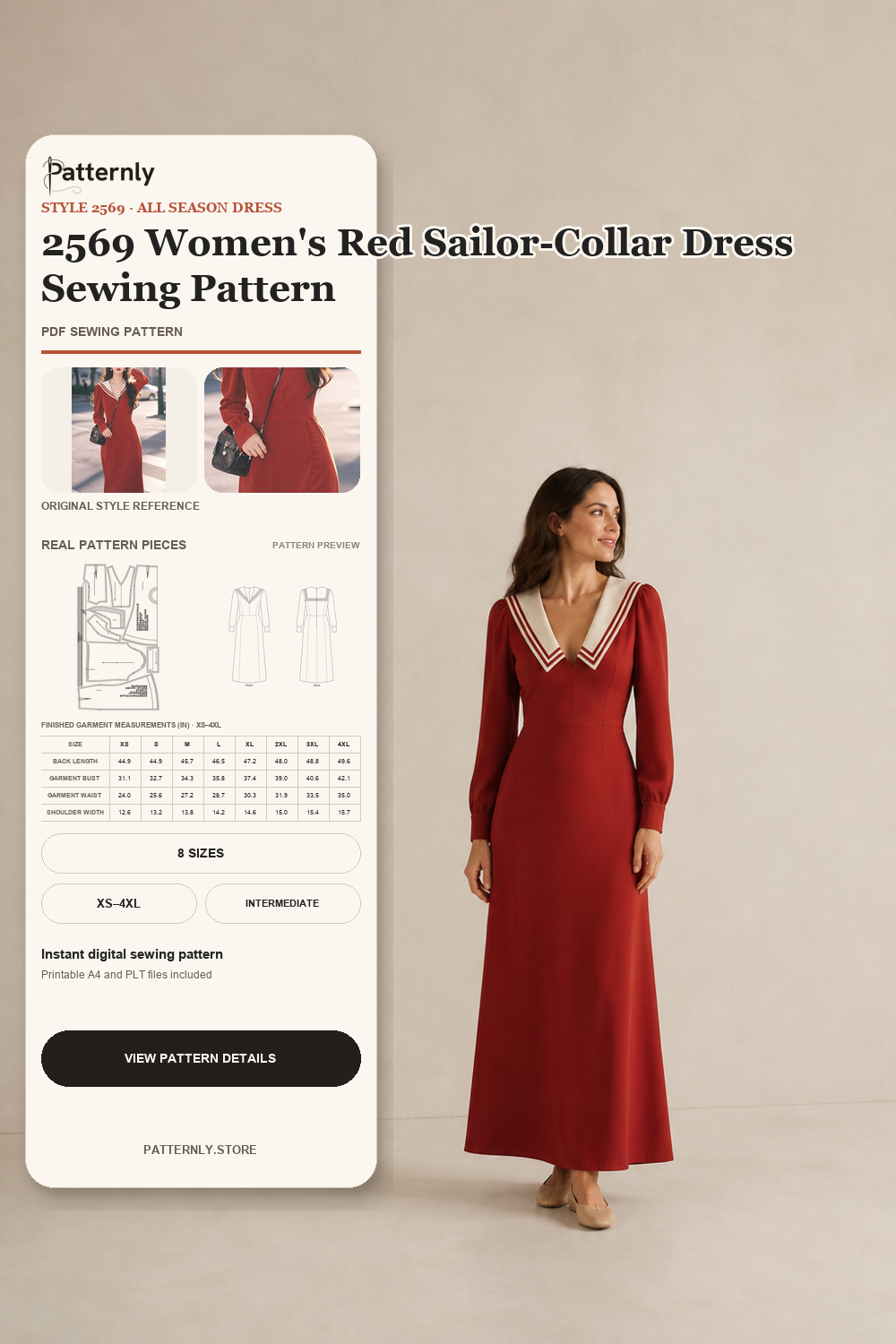 2569 Women's Red Sailor-Collar Dress Sewing Pattern cover