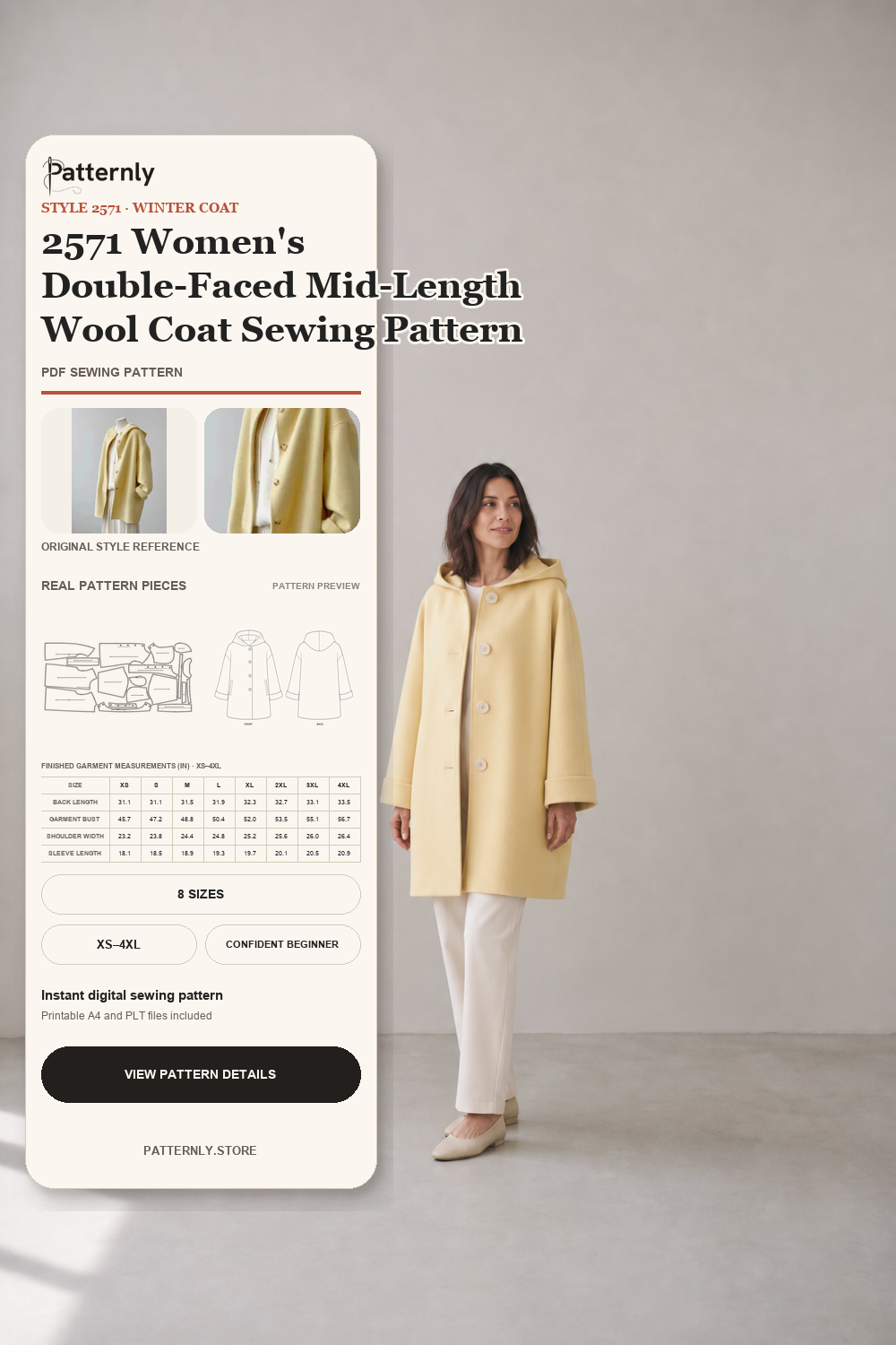 2571 Women's Double-Faced Mid-Length Wool Coat Sewing Pattern cover