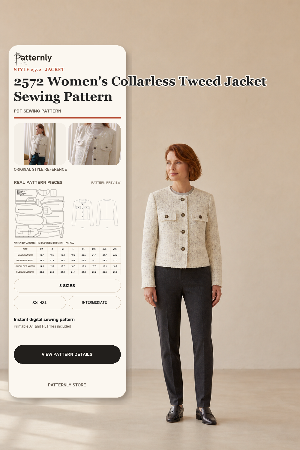 2572 Women's Collarless Tweed Jacket Sewing Pattern cover