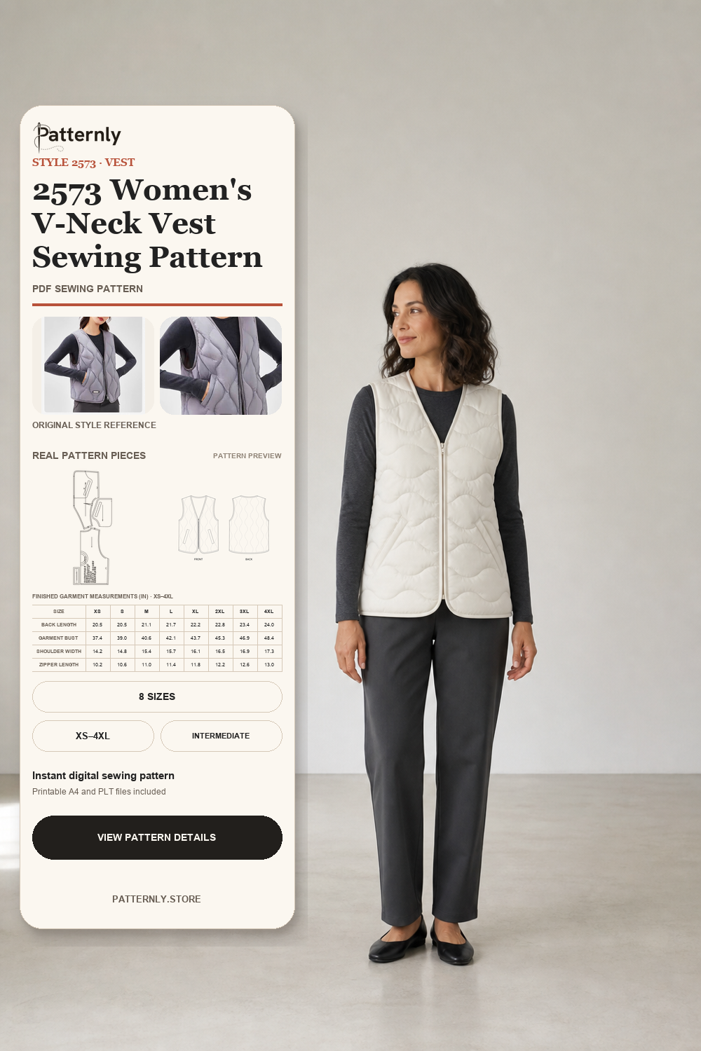 2573 Women's V-Neck Vest Sewing Pattern cover