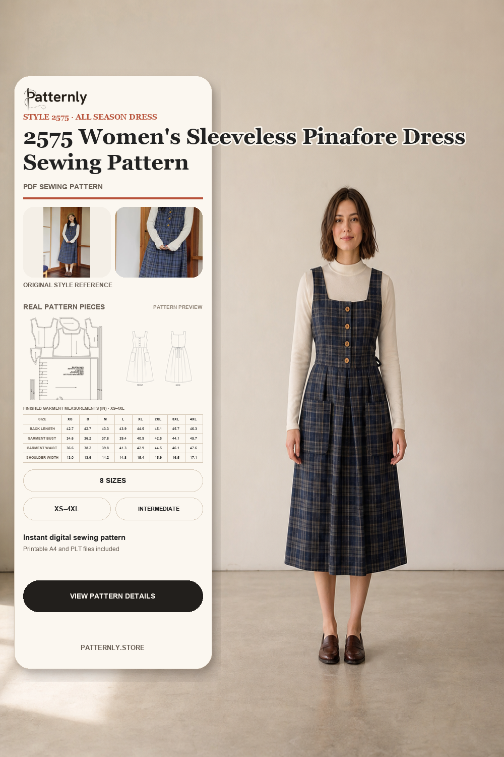 2575 Women's Sleeveless Pinafore Dress Sewing Pattern cover