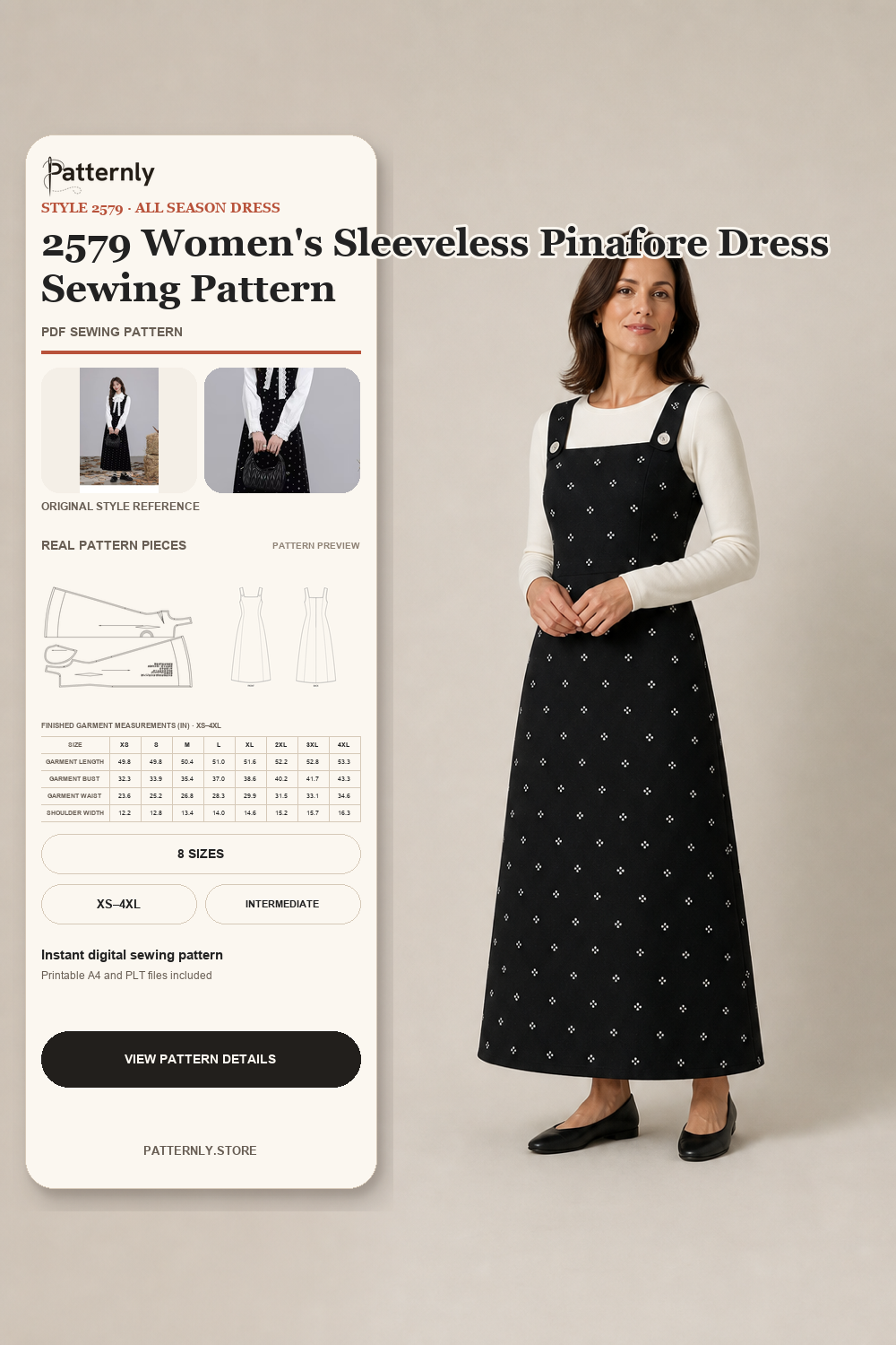 2579 Women's Sleeveless Pinafore Dress Sewing Pattern cover