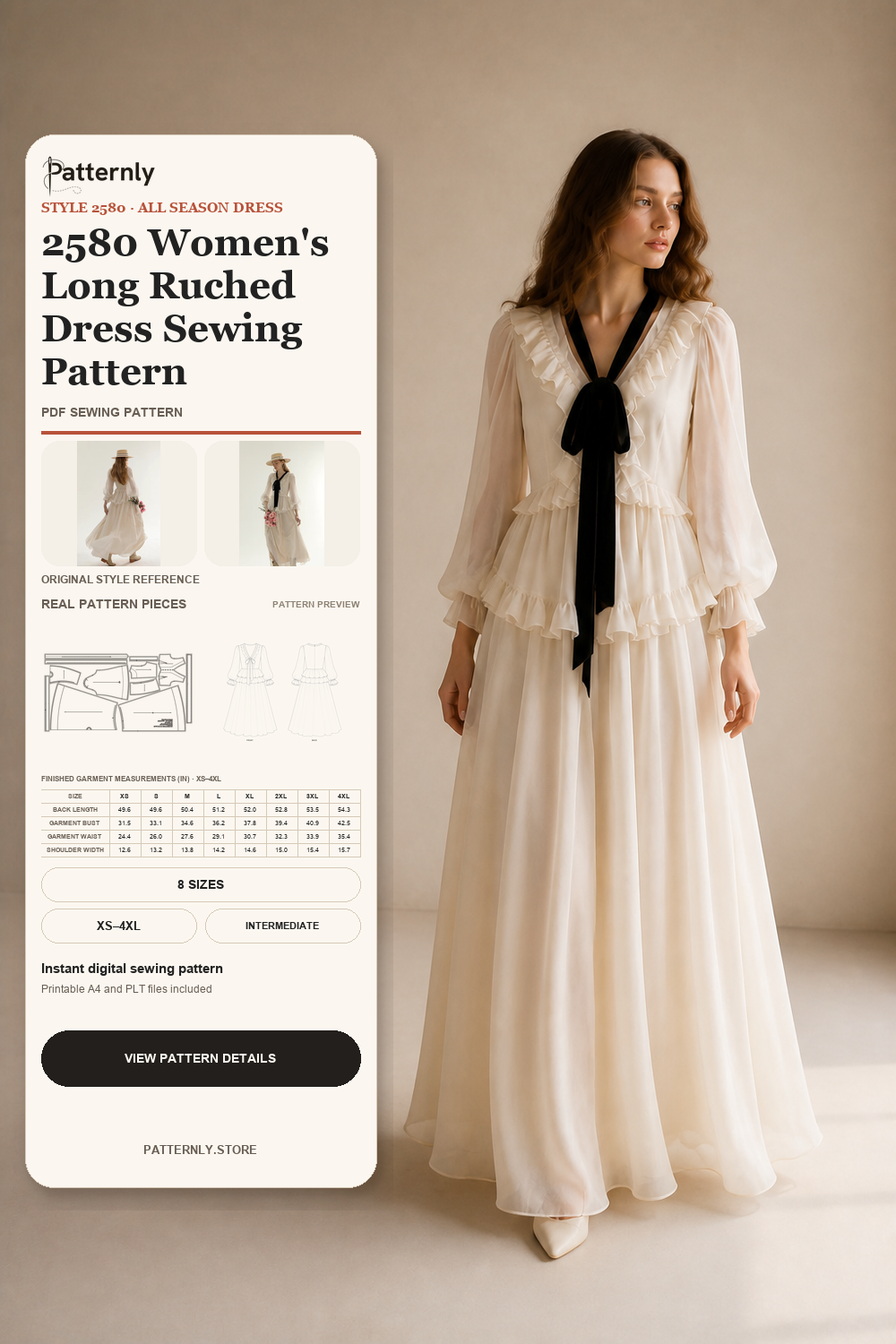 2580 Women's Long Ruched Dress Sewing Pattern cover