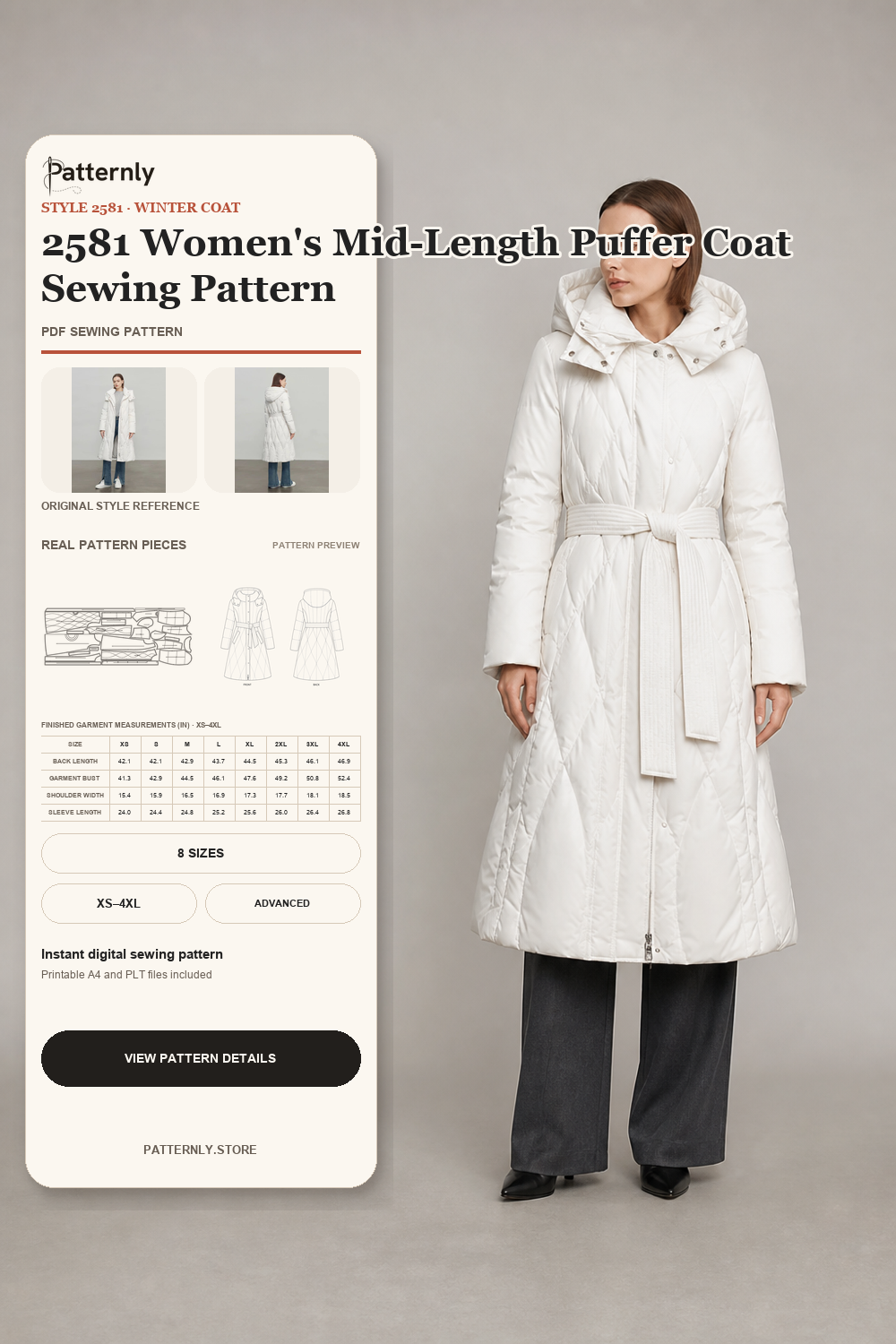 2581 女士中长款羽绒服电子纸样