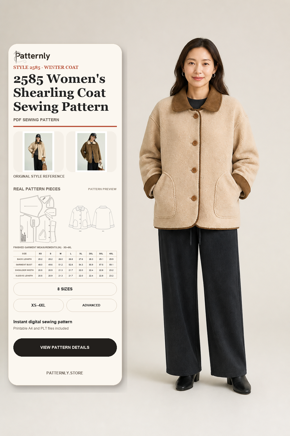 2585 Women's Shearling Coat Sewing Pattern