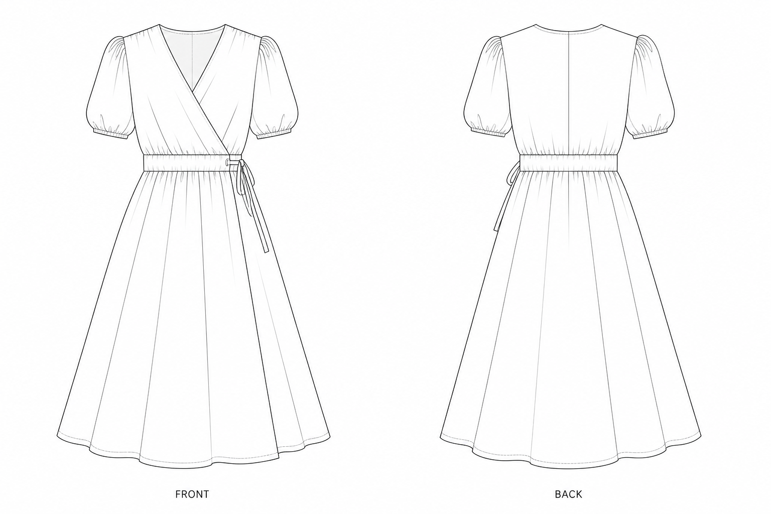269 Dress Sewing Pattern front and back technical drawing