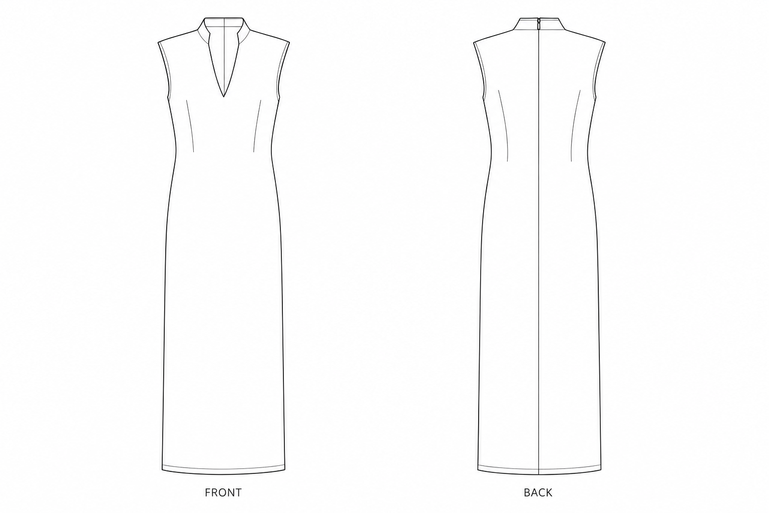 317 Dress Sewing Pattern front and back technical drawing