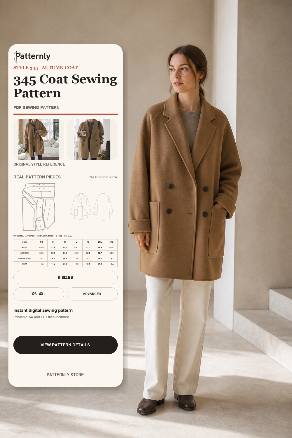 Relaxed Double-Faced Coat Sewing Pattern 345 cover