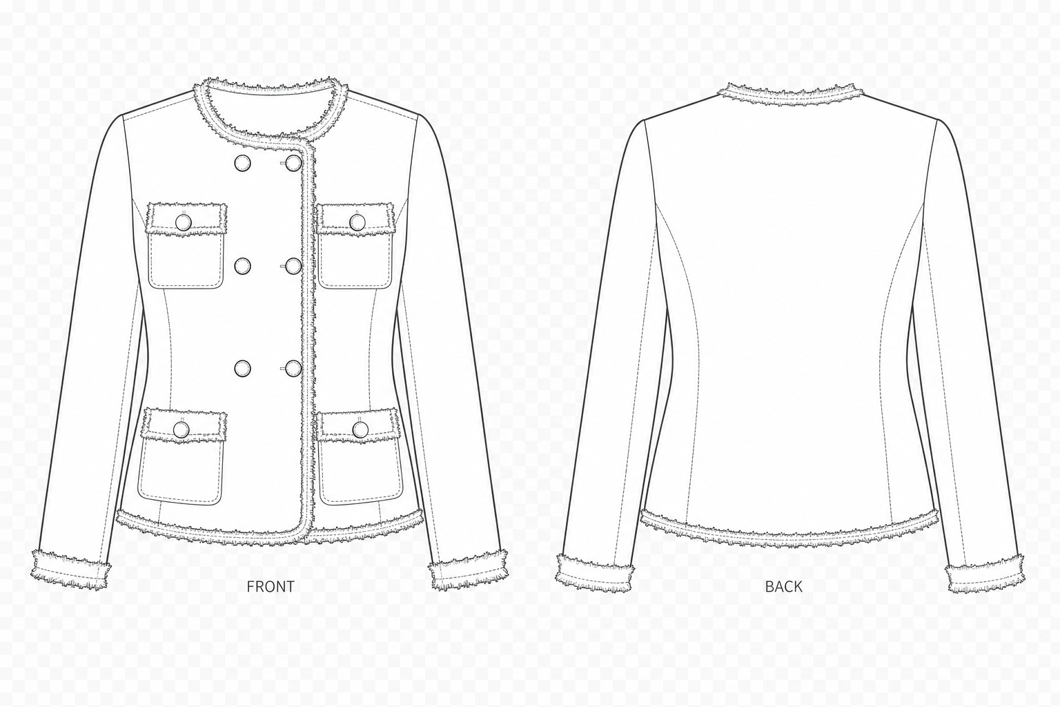 365 Top Sewing Pattern | French Boucl鑼�Jacket front and back technical drawing