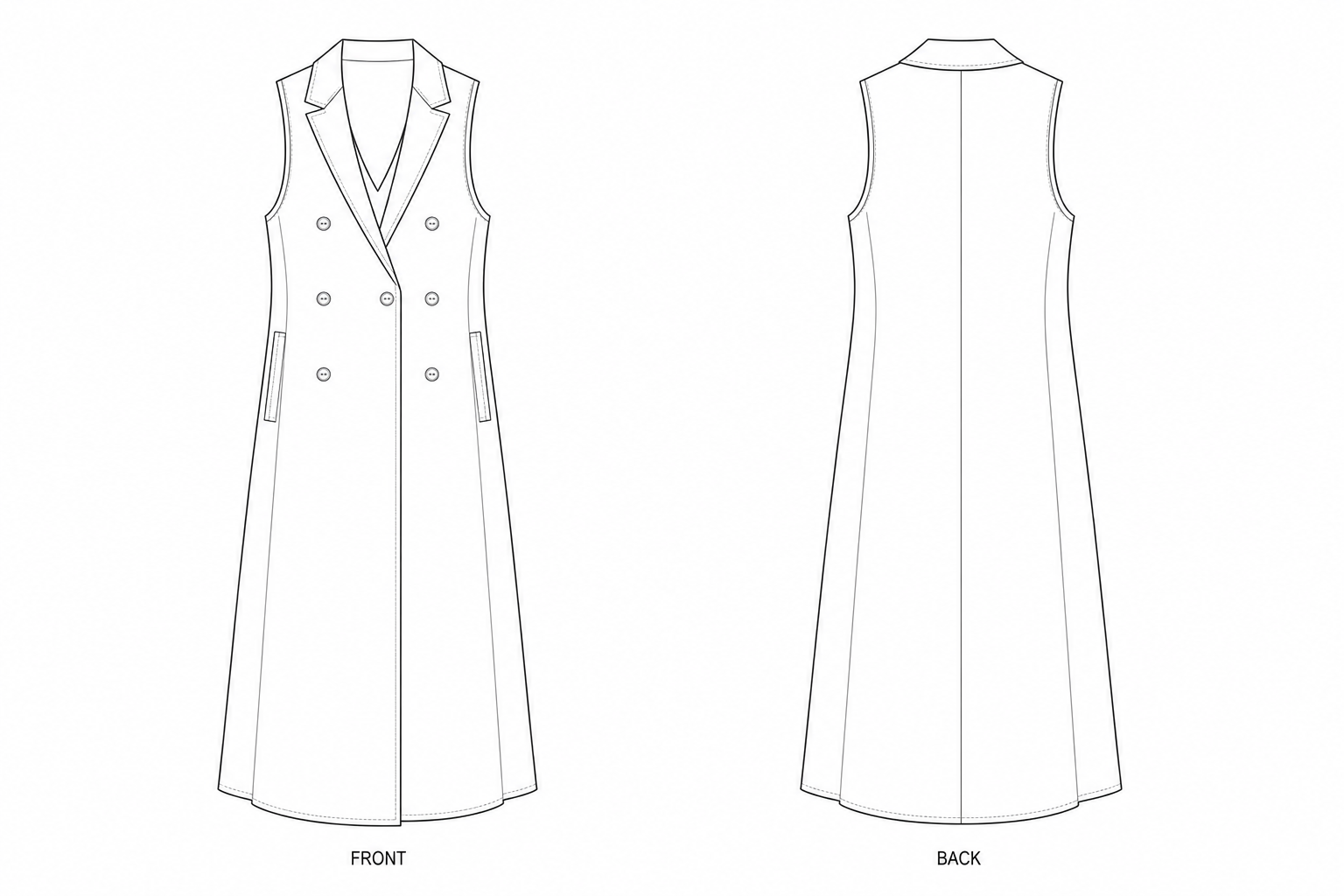 382 Dress Sewing Pattern front and back technical drawing