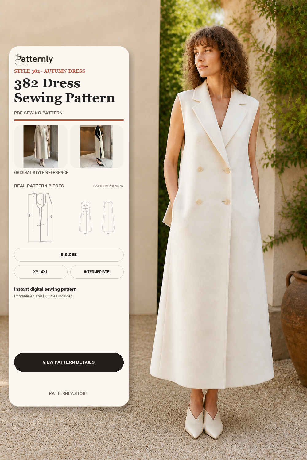 Sleeveless V-Neck Double-Faced Dress Sewing Pattern 382 cover
