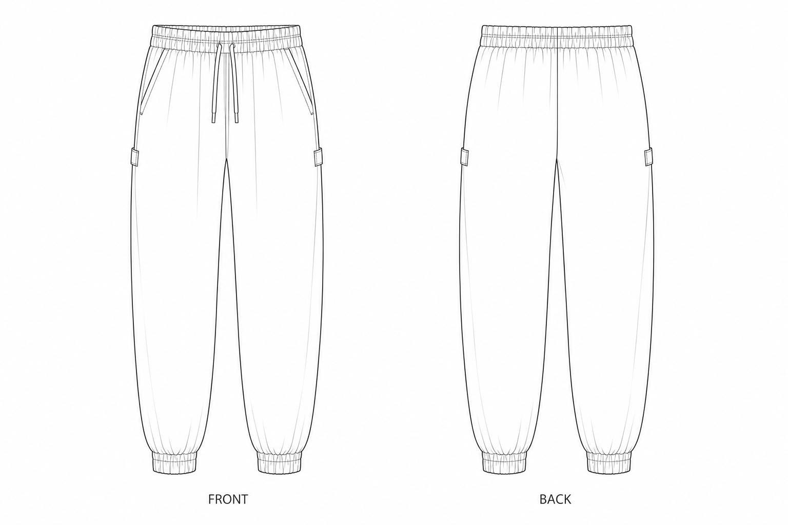 387 Pants Sewing Pattern front and back technical drawing