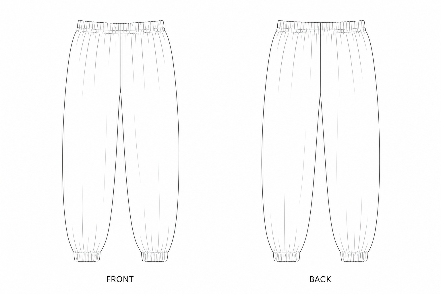 3D86D6 Pants Sewing Pattern front and back technical drawing