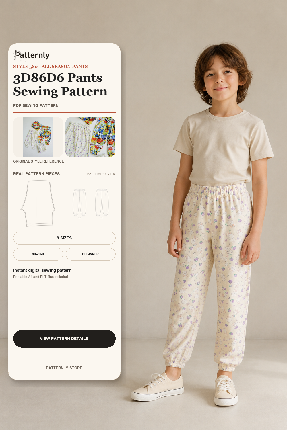 Women's One-Piece Elastic-Waist Tapered Pants Sewing Pattern cover