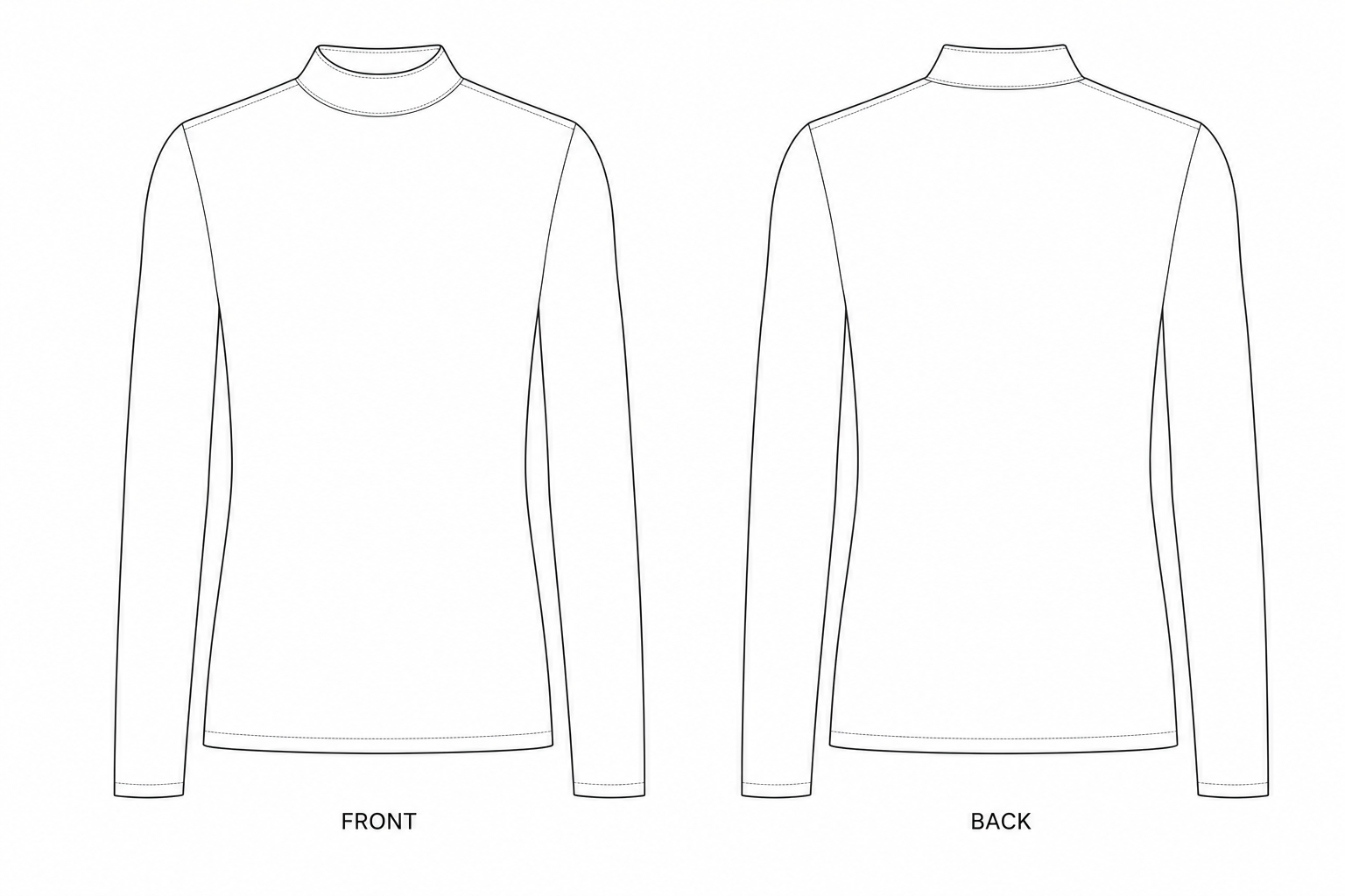 432 Sewing Pattern | Men's Fitted Mock Neck Base Top front and back technical drawing
