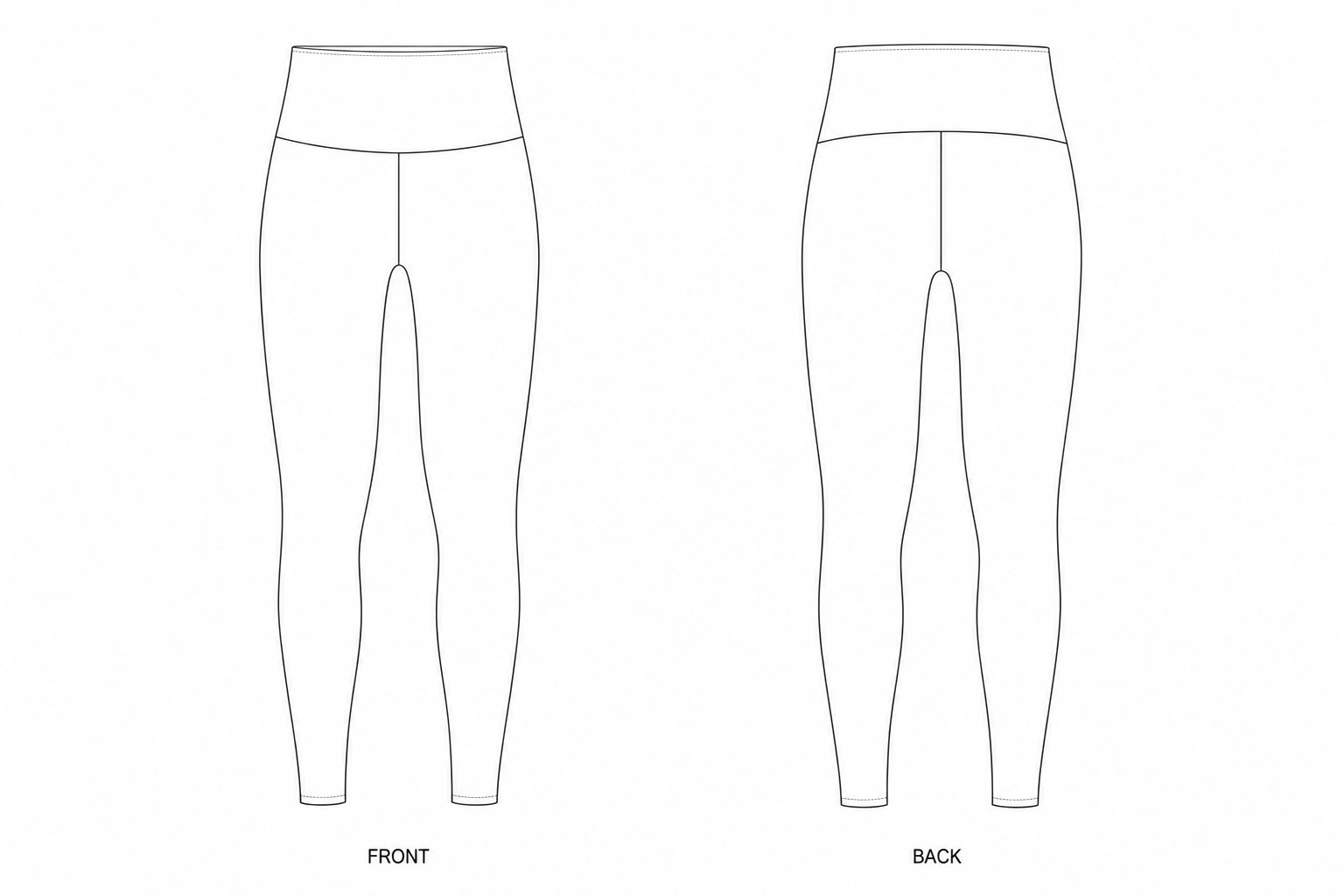 433 Underwear Sewing Pattern | Women's High Waist Stretch Leggings front and back technical drawing