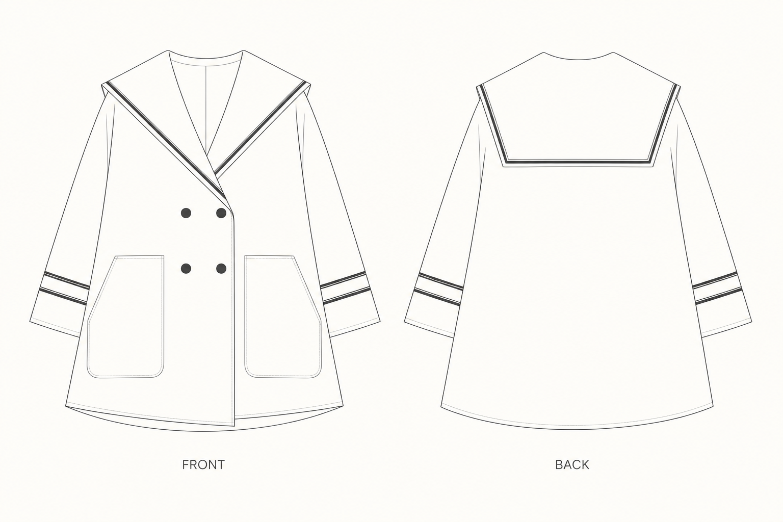 pattern-447 front and back technical drawing