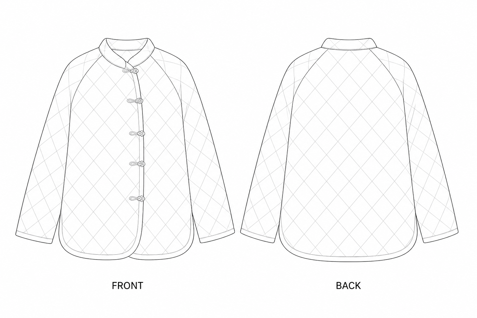 455 Coat Sewing Pattern | Women's Quilted Jacket front and back technical drawing
