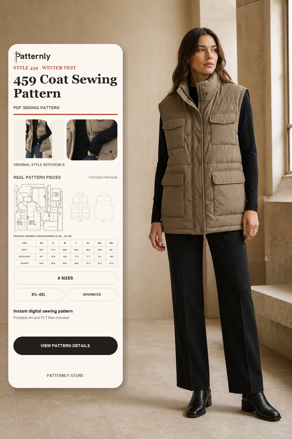 Relaxed Stand-Collar Puffer Vest Sewing Pattern 459 cover