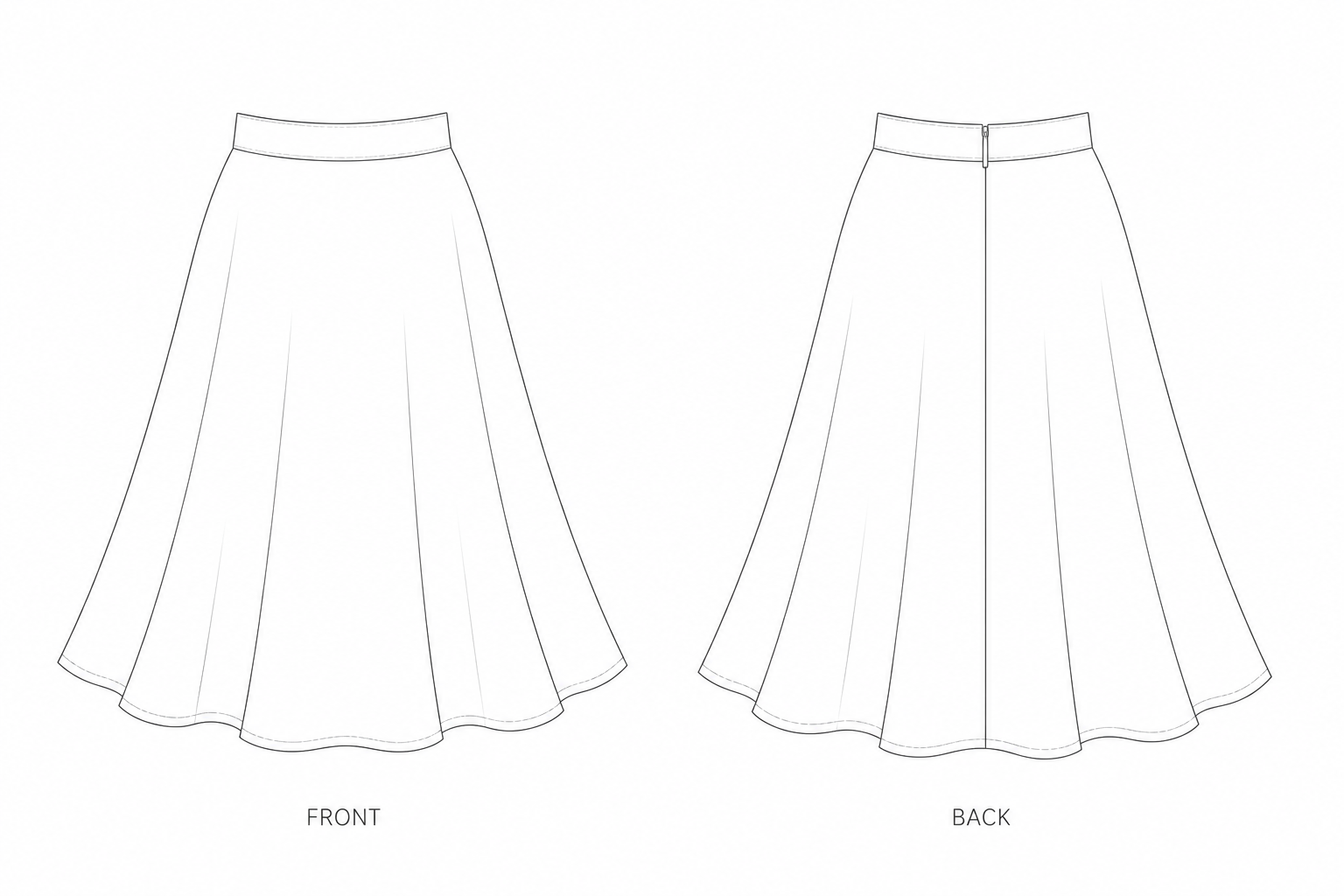 464 Skirt Sewing Pattern front and back technical drawing